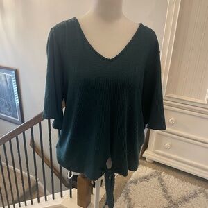 Elegant V-Neck Tie-Front Blouse - Deep Green